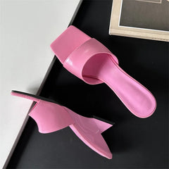New Design Concise Wedges Highs Slippers Square Toe Party Dress Slides Shoes Low Heel Pumps