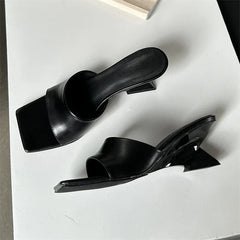 New Design Concise Wedges Highs Slippers Square Toe Party Dress Slides Shoes Low Heel Pumps