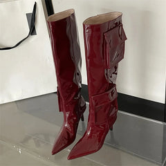 New Pointed Toe Thin Heels Stripper Largas De Mujer Knee High Boots