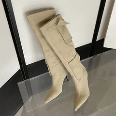 New Pointed Toe Thin Heels Stripper Largas De Mujer Knee High Boots