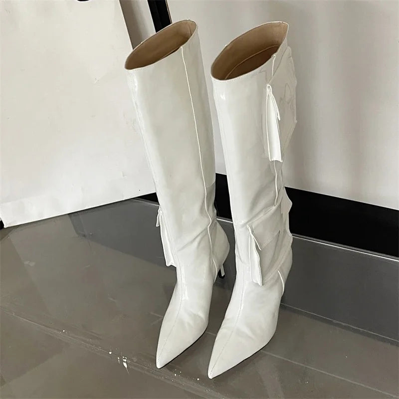 New Pointed Toe Thin Heels Stripper Largas De Mujer Knee High Boots