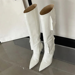 New Pointed Toe Thin Heels Stripper Largas De Mujer Knee High Boots