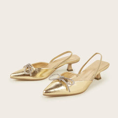 Bowknot Thin Gladiator Slingbacks Party Pointed Toe Prom Shoes Low Heel Pumps