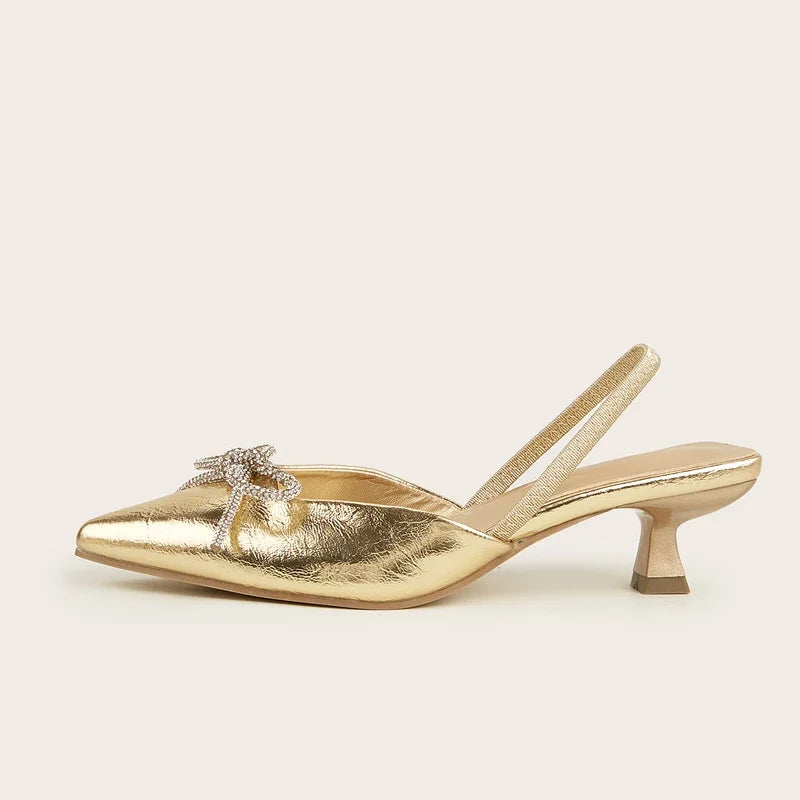 Bowknot Thin Gladiator Slingbacks Party Pointed Toe Prom Shoes Low Heel Pumps