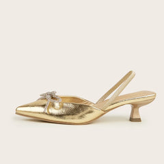 Bowknot Thin Gladiator Slingbacks Party Pointed Toe Prom Shoes Low Heel Pumps