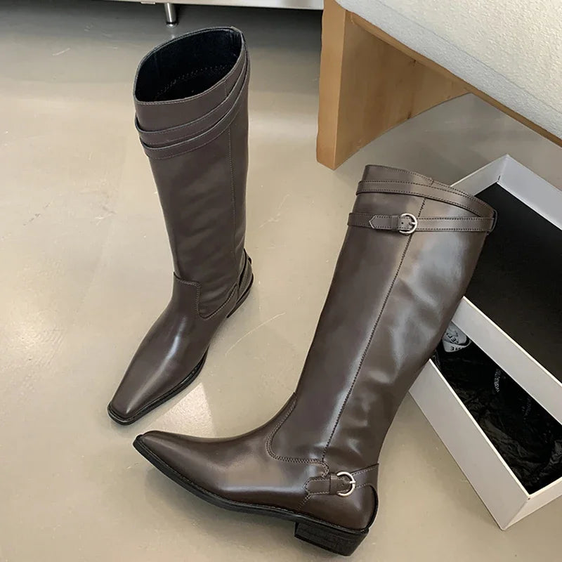 Square Heels Long Modern Knee High Boots