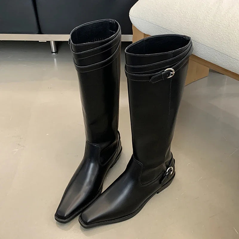 Square Heels Long Modern Knee High Boots