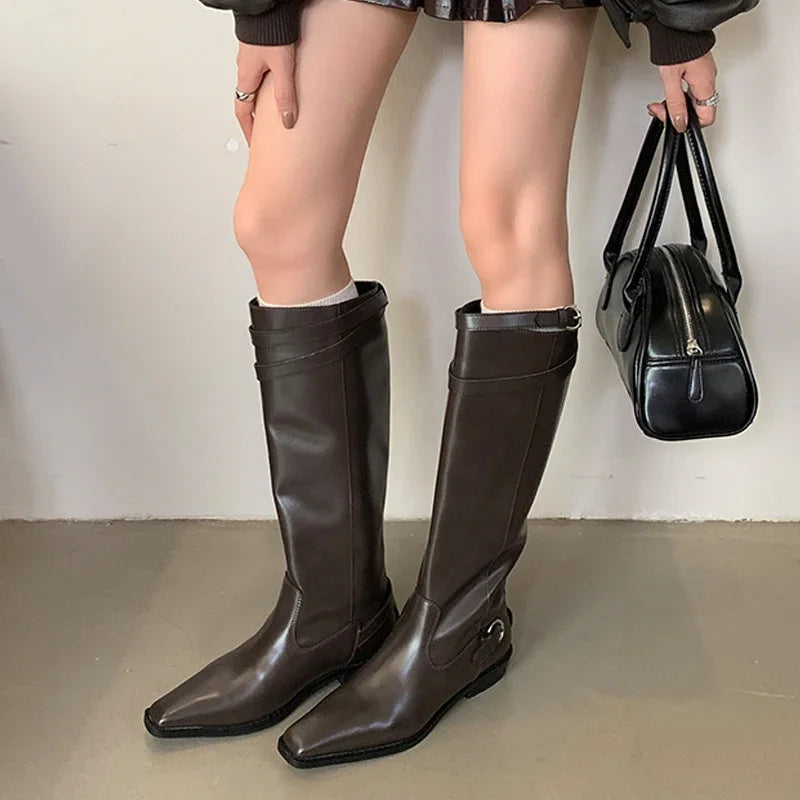 Square Heels Long Modern Knee High Boots