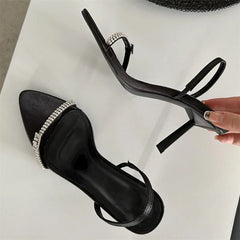 Elegant Buckle Pointed Toe Ankle Strap Thin Highs Party Shoes Low Heel Pumps