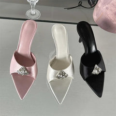 Diamond Slippers Pointed Toe Slides Sandals Low Heel Pumps