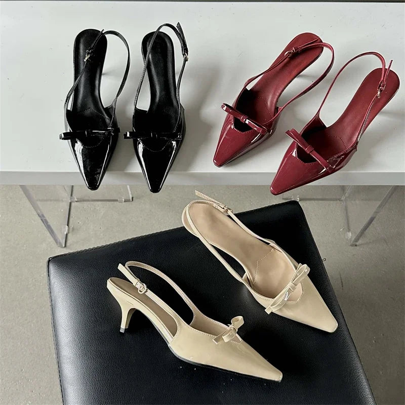 Pointed Toe Elegant Slingbacks Buckle Strap Thins Wedding Party Mules Shoes Low Heel Pumps