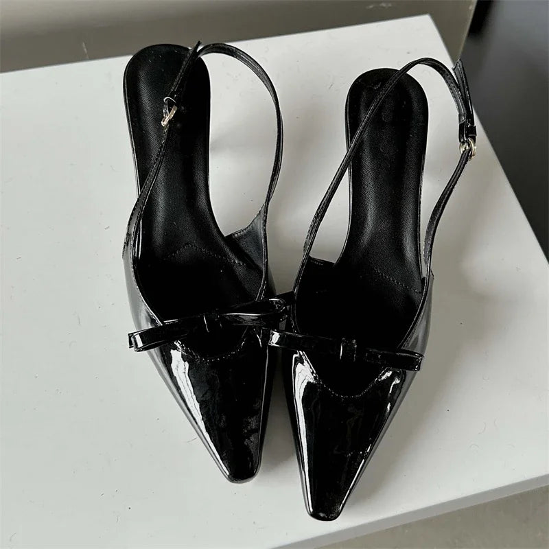 Pointed Toe Elegant Slingbacks Buckle Strap Thins Wedding Party Mules Shoes Low Heel Pumps