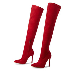 Pointed Toe Thin Heels Flock Thigh Long Autumn Knee High Boots