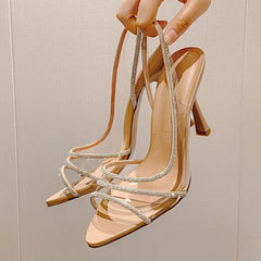 Slingback Highs Rhinestones Elegant Pointed Toe Transparent PVC Party Shoes Low Heel Pumps