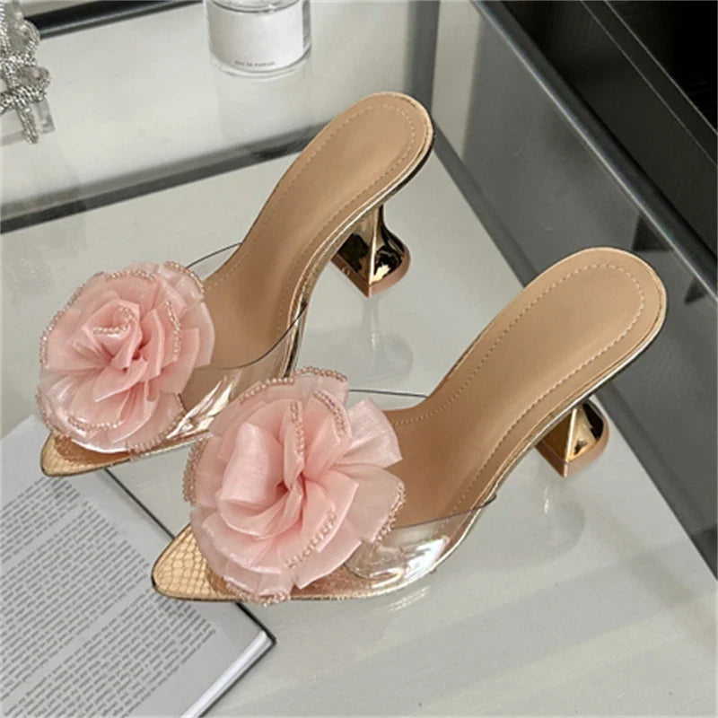 Transparent Slippers Designer Wedding Party Pointed Toe High Shoes Low Heel Pumps
