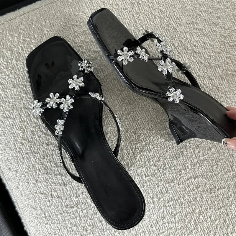New Arrived Square Toe Slippers Designer Wedge Highs Outdoor Party Shoes Low Heel Pumps