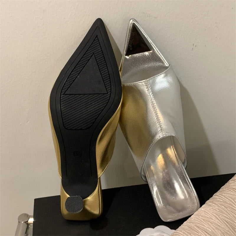 New Pointed Peep Toe Slide Slippers Thin Banquet Party Prom Designer Shoes Low Heel Pumps