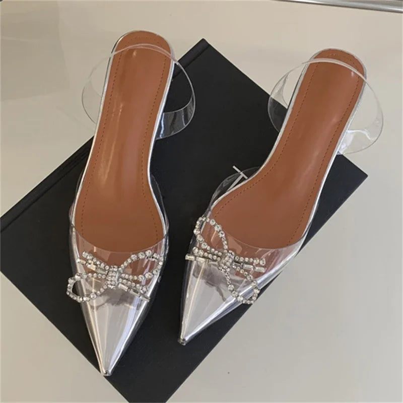 PVC Transparent Butterfly-knot Party Shoes Elegant Slingbacks Mules Sandals Low Heel Pumps