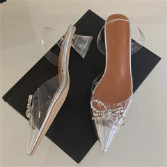 PVC Transparent Butterfly-knot Party Shoes Elegant Slingbacks Mules Sandals Low Heel Pumps