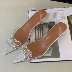 PVC Transparent Butterfly-knot Party Shoes Elegant Slingbacks Mules Sandals Low Heel Pumps