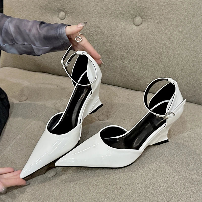 Spring Pointed Toe Wedges Highs Slingback Party Prom Mules Shoes Low Heel Pumps