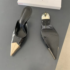 Spring Serpentine Pointed Toe Slippers Thins Stripper Mule Shoes Low Heel Pumps
