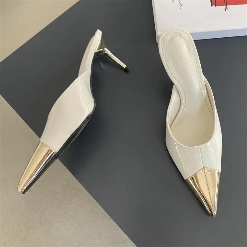 Spring Serpentine Pointed Toe Slippers Thins Stripper Mule Shoes Low Heel Pumps
