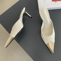 Spring Serpentine Pointed Toe Slippers Thins Stripper Mule Shoes Low Heel Pumps