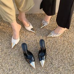 Spring Serpentine Pointed Toe Slippers Thins Stripper Mule Shoes Low Heel Pumps