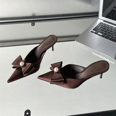 Spring Butterfly-knot Slipper Pointed Toe Slip On Elegant Mules Shoes Low Heel Pumps