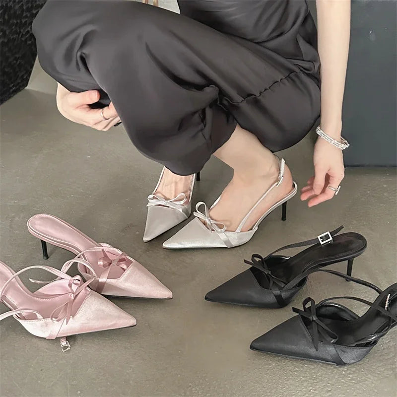 Spring Pointed Toe Buckle Strap Thin Highs Party Stripper Dance Mules Shoes Low Heel Pumps