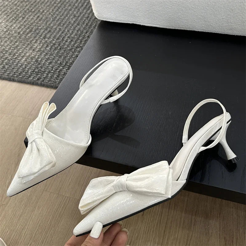 Street Style Butterfly-knot Pointed Toe Thin Shoes Elegant Slingbacks Sandals Low Heel Pumps