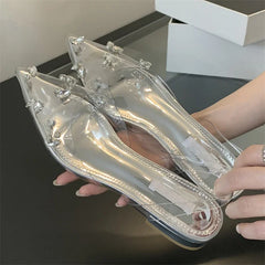 Street Style Mule PVC Transparent Elegant Pointed Toe Party Prom Shoes Low Heel Pumps