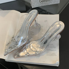 Street Style Mule PVC Transparent Elegant Pointed Toe Party Prom Shoes Low Heel Pumps