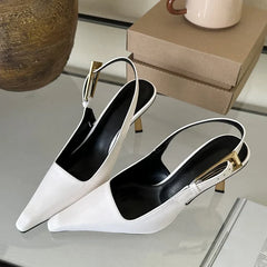 Street Style Pointed Toe Metal Buckle Strap Stripper Slingback High Shoes Low Heel Pumps
