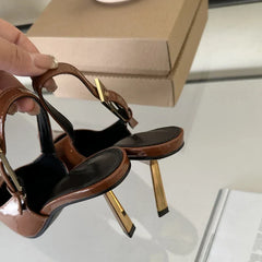 Street Style Pointed Toe Metal Buckle Strap Stripper Slingback High Shoes Low Heel Pumps