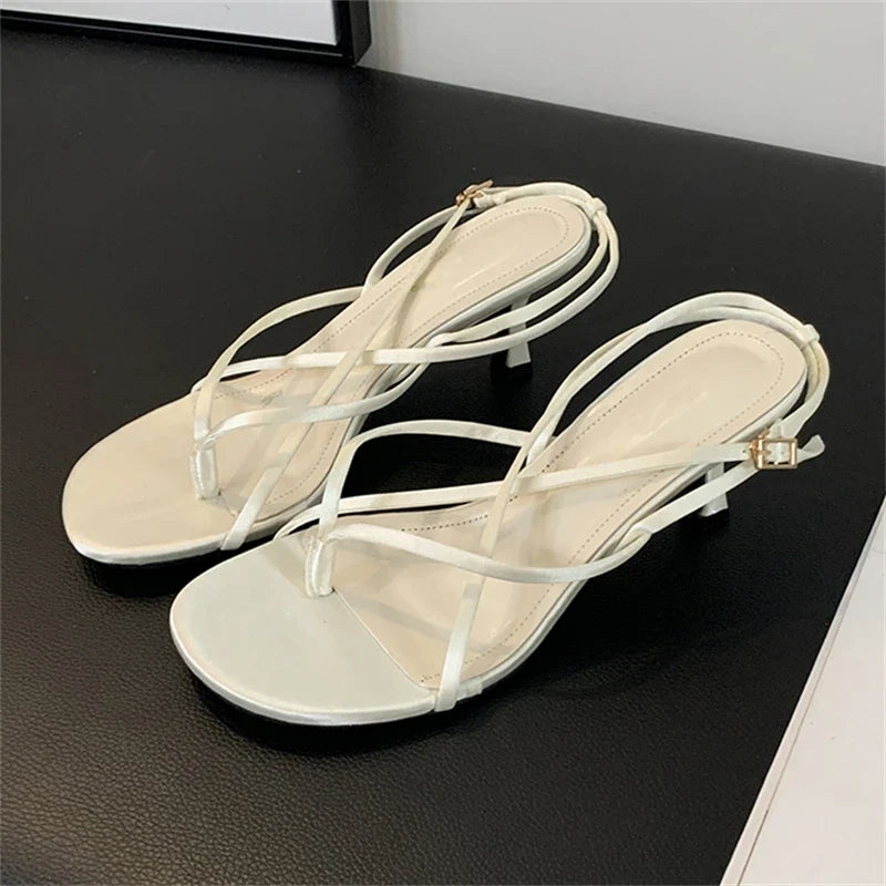 Street Style Square Clip Toe Narrow Band Thin Casual Shoes Low Heel Pumps