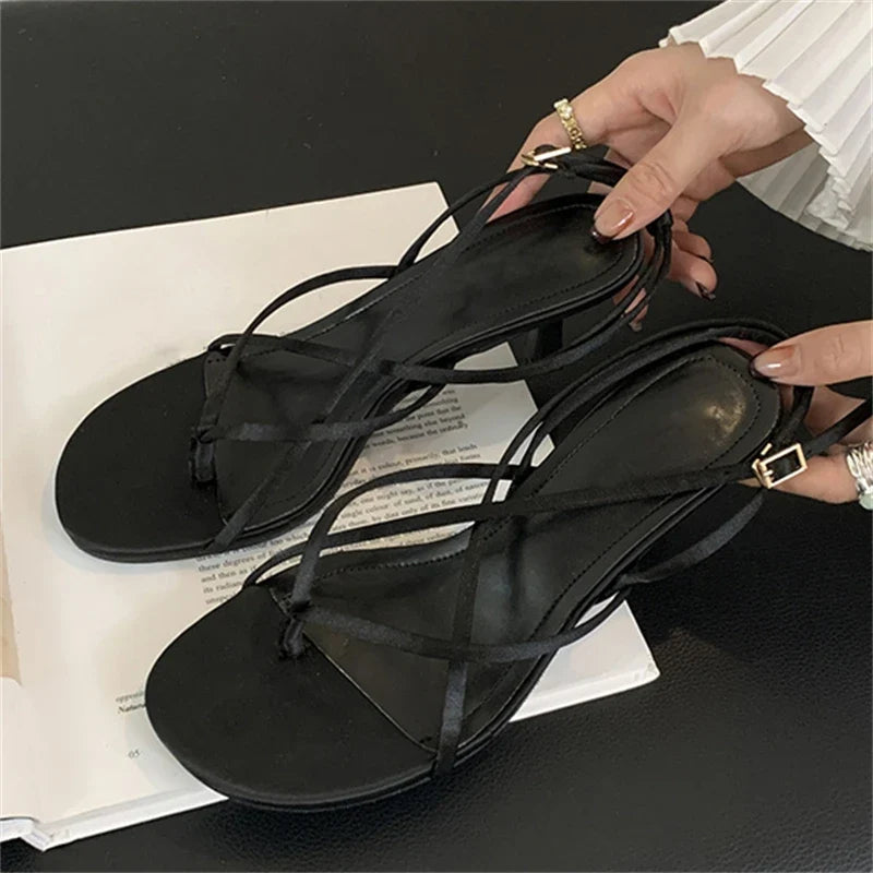 Street Style Square Clip Toe Narrow Band Thin Casual Shoes Low Heel Pumps
