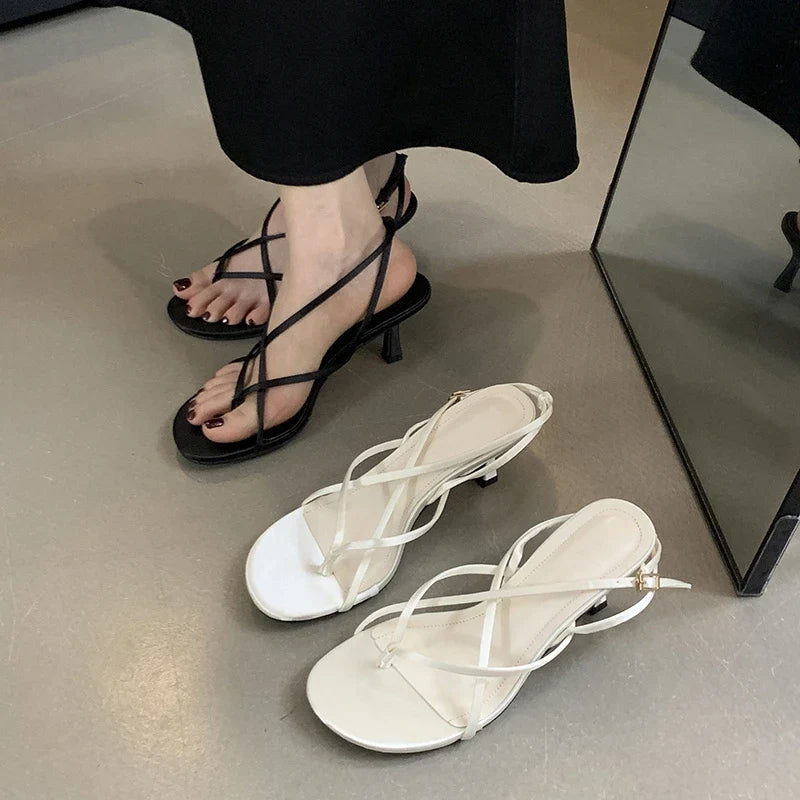 Street Style Square Clip Toe Narrow Band Thin Casual Shoes Low Heel Pumps