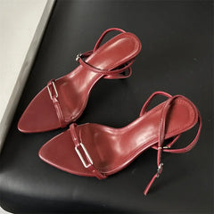 Ankle Buckle Strap Pointed Toe Thin Highs Casual Shoes Low Heel Pumps