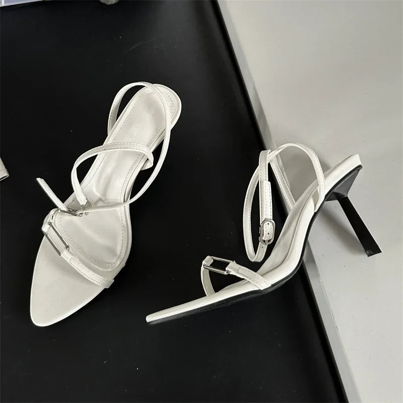 Ankle Buckle Strap Pointed Toe Thin Highs Casual Shoes Low Heel Pumps