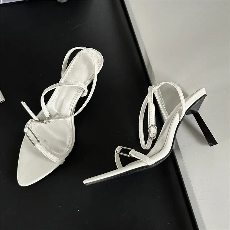 Ankle Buckle Strap Pointed Toe Thin Highs Casual Shoes Low Heel Pumps