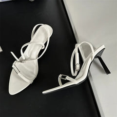 Ankle Buckle Strap Pointed Toe Thin Highs Casual Shoes Low Heel Pumps