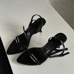 Ankle Buckle Strap Pointed Toe Thin Highs Casual Shoes Low Heel Pumps