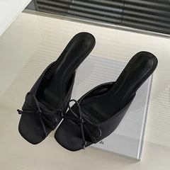 Design Square Toe Slippers Butterfly-knot Shoes Low Heel Pumps