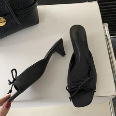 Design Square Toe Slippers Butterfly-knot Shoes Low Heel Pumps