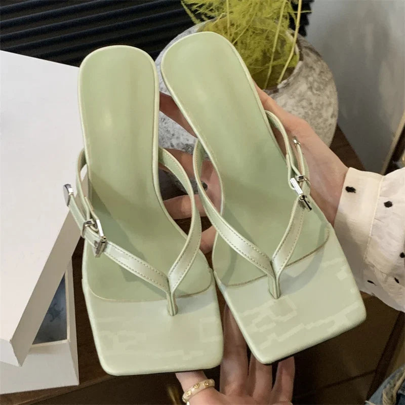 Clip Toe Buckle Slippers Gladiator Party Thins Flip Flops Slides Shoes Low Heel Pumps