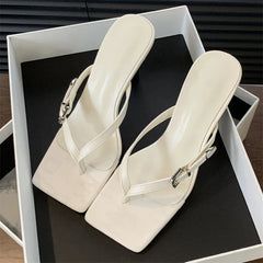 Clip Toe Buckle Slippers Gladiator Party Thins Flip Flops Slides Shoes Low Heel Pumps