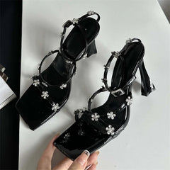 Square Toe Party Dress Low Heel Pumps