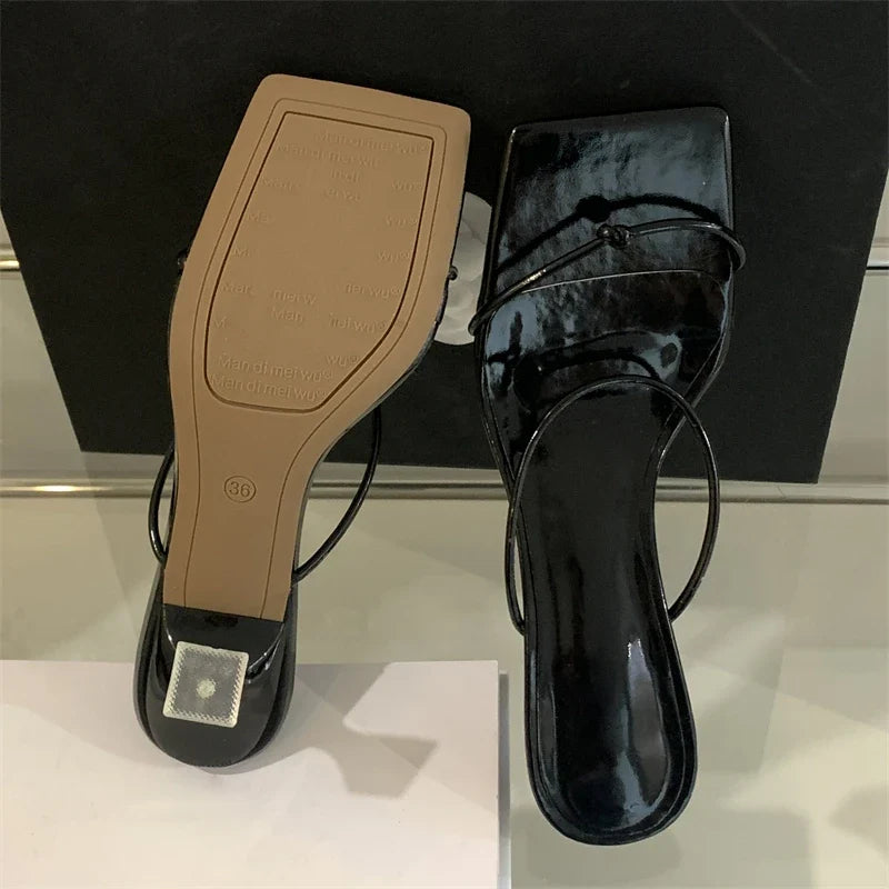 Narrow Band Slipper Square Toe Slip On Elegant Gladiator Sandal Shoes
